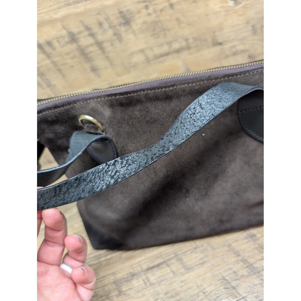 Brown Suede Leather Satchel Bag Top Handle with Detachable Strap‎
